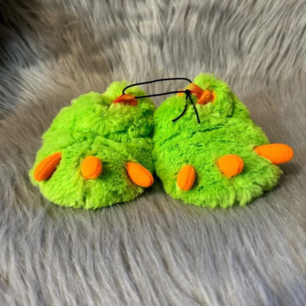 Wonder Nation Monster Claw‎ Feet Slippers Baby Boys Size 3 Green Fluffy Shoes